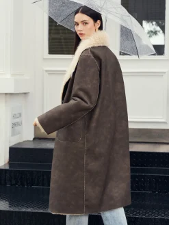 COMMENSE Fuzzy Lined Faux Leather Winter Coat* Outerwear|Coats