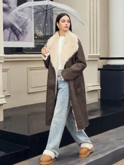 COMMENSE Fuzzy Lined Faux Leather Winter Coat* Outerwear|Coats