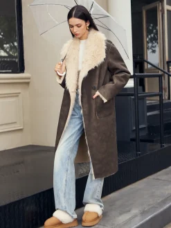 COMMENSE Fuzzy Lined Faux Leather Winter Coat* Outerwear|Coats