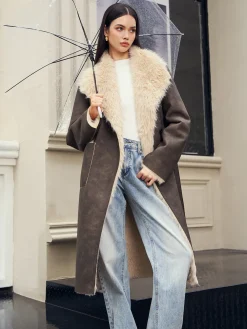 COMMENSE Fuzzy Lined Faux Leather Winter Coat* Outerwear|Coats