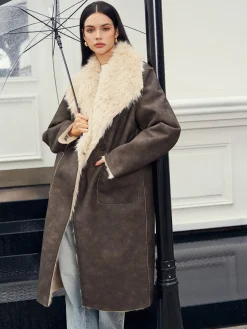 COMMENSE Fuzzy Lined Faux Leather Winter Coat* Outerwear|Coats