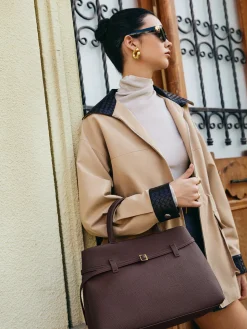COMMENSE Genuine Leather Belt Top Handle Bag* Bags|Accessories