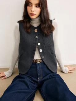 COMMENSE Geometric Button Short Vest* Outerwear|Vests