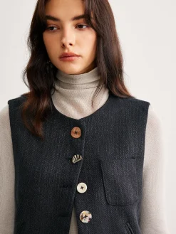 COMMENSE Geometric Button Short Vest* Outerwear|Vests