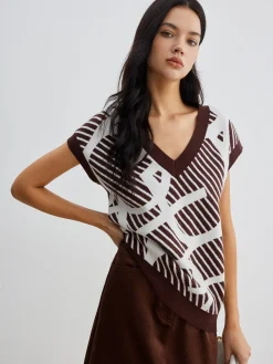 COMMENSE Geometric Contrast Striped Sweater Vest* Sweater Vests|Sweaters & Cardigans
