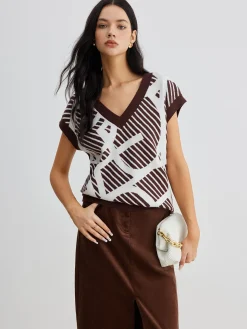 COMMENSE Geometric Contrast Striped Sweater Vest* Sweater Vests|Sweaters & Cardigans