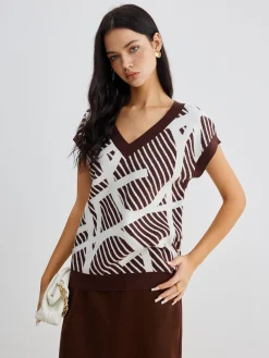 COMMENSE Geometric Contrast Striped Sweater Vest* Sweater Vests|Sweaters & Cardigans
