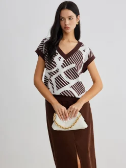 COMMENSE Geometric Contrast Striped Sweater Vest* Sweater Vests|Sweaters & Cardigans