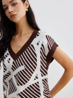 COMMENSE Geometric Contrast Striped Sweater Vest* Sweater Vests|Sweaters & Cardigans