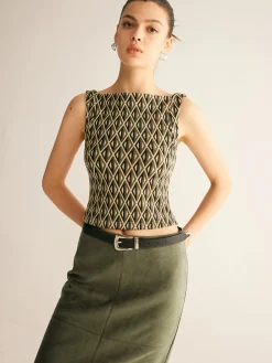 COMMENSE Geometric Pattern Crop Tank Top* Crop Tops|Tank Tops & Camis