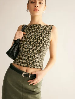 COMMENSE Geometric Pattern Crop Tank Top* Crop Tops|Tank Tops & Camis