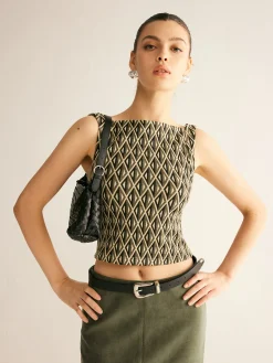 COMMENSE Geometric Pattern Crop Tank Top* Crop Tops|Tank Tops & Camis