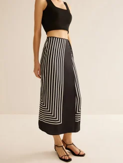 COMMENSE Geometric Pinstripe Satin Wrap Tie Skirt* Skirts|Matching Sets