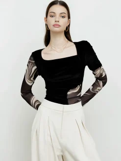 COMMENSE Geometric Printed Mesh Jersey Top* T-shirts|Tops