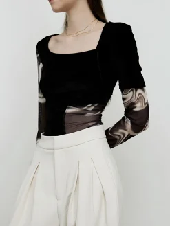 COMMENSE Geometric Printed Mesh Jersey Top* T-shirts|Tops