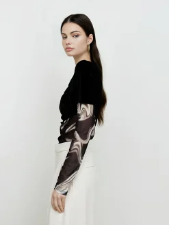 COMMENSE Geometric Printed Mesh Jersey Top* T-shirts|Tops