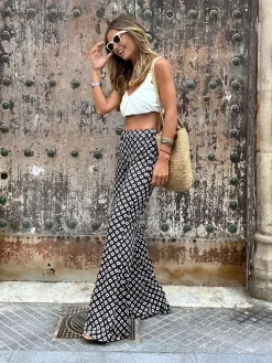 COMMENSE Geometrical Print Flare Pants* Pants|Bottoms