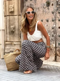 COMMENSE Geometrical Print Flare Pants* Pants|Bottoms