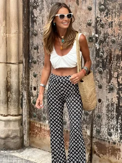 COMMENSE Geometrical Print Flare Pants* Pants|Bottoms