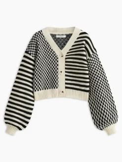 COMMENSE Geometric-Pattern Crop Knit Outerwear* Sweater Tops|Outerwear