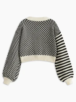 COMMENSE Geometric-Pattern Crop Knit Outerwear* Sweater Tops|Outerwear
