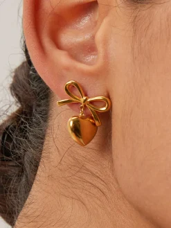 COMMENSE Gift Ribbon Bow Heart Dangle Earrings* Earrings|Accessories