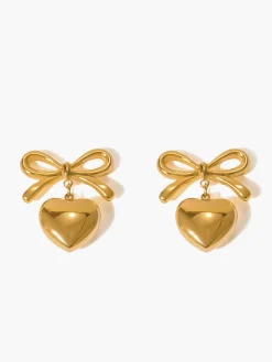 COMMENSE Gift Ribbon Bow Heart Dangle Earrings* Earrings|Accessories
