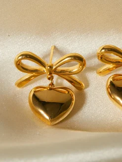 COMMENSE Gift Ribbon Bow Heart Dangle Earrings* Earrings|Accessories
