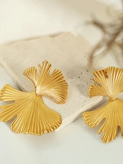 COMMENSE Ginkgo Leaf Ripple Earrings* Earrings|Accessories