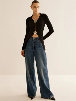 COMMENSE Glossy-Ring  Ribbed Slim Cardigan* Cardigans|Sweaters & Cardigans