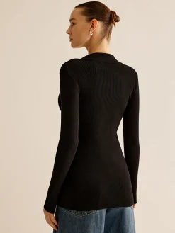 COMMENSE Glossy-Ring  Ribbed Slim Cardigan* Cardigans|Sweaters & Cardigans