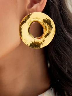 COMMENSE Gold Textured Metal Round Stud Earrings* Earrings|Accessories