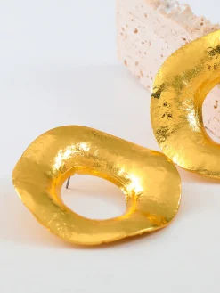 COMMENSE Gold Textured Metal Round Stud Earrings* Earrings|Accessories