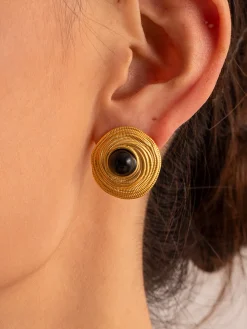 COMMENSE Black Onyx Hoop Earrings* Earrings|Accessories