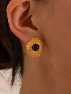 COMMENSE Black Onyx Hoop Earrings* Earrings|Accessories