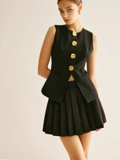 COMMENSE Golden Button Piping Vest* Outerwear|Vests