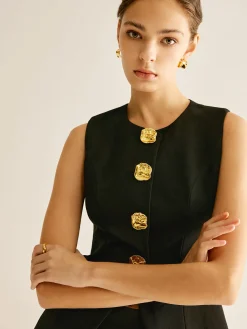COMMENSE Golden Button Piping Vest* Outerwear|Vests