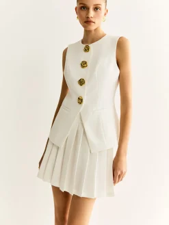 COMMENSE Golden Button Piping Vest* Outerwear|Vests