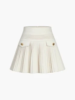 COMMENSE Golden Button Pleated Mini Skirt* Skirts|Bottoms