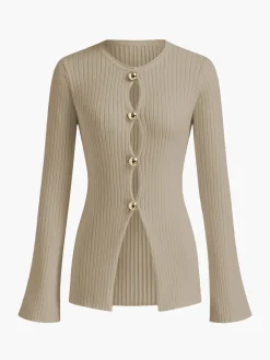 COMMENSE Golden Button Split Knit Top* Sweater Tops|Sweaters & Cardigans