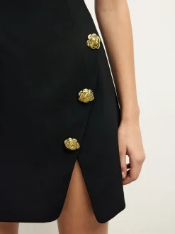 COMMENSE Golden Rose Button Pocket Split Dress* Black Dresses|Casual Dresses