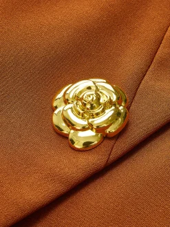 COMMENSE Golden Rose Button Pocket Split Dress* Black Dresses|Casual Dresses