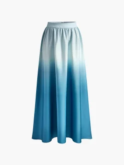COMMENSE Gradient Lace Up Tube Long Skirt Set* Skirt Sets|Long Sleeve Sets