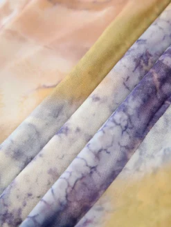 COMMENSE Granite Tie Dye Mesh Ruched Midi Dress* Casual Dresses|Vacation Dresses