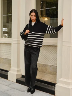 COMMENSE Half-Zip Striped Sweater* Sweater Tops|Sweaters & Cardigans
