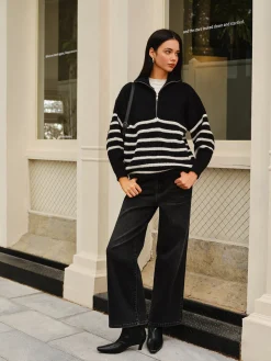 COMMENSE Half-Zip Striped Sweater* Sweater Tops|Sweaters & Cardigans