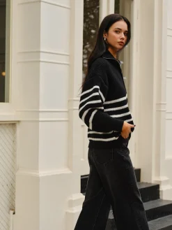 COMMENSE Half-Zip Striped Sweater* Sweater Tops|Sweaters & Cardigans