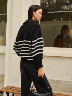 COMMENSE Half-Zip Striped Sweater* Sweater Tops|Sweaters & Cardigans