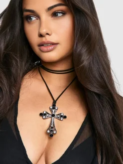 COMMENSE Halloween Rhinestone Cross Pendant Necklace* Necklaces|Accessories