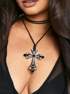 COMMENSE Halloween Rhinestone Cross Pendant Necklace* Necklaces|Accessories